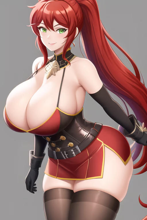 1girls ai_generated armwear big_breasts breasts cleavage corset curvaceous curvy_female curvy_figure earrings eyes feet_out_of_frame female female_only gigantic_breasts gloves green_eyes huge_breasts large_breasts light-skinned_female light_skin massive_breasts nai_diffusion pyrrha_nikos red_hair red_skirt rwby short_skirt skirt stable_diffusion standing stockings thick thick_thighs thighhighs transformationwitch voluptuous voluptuous_female wide_hips