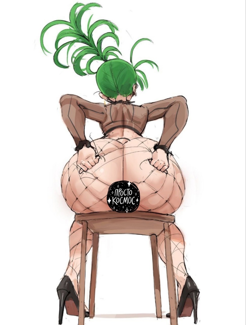 1female 1girls ass_bigger_than_head ass_bigger_than_torso big_ass big_breasts big_butt black_heels fishnet_tights green_hair heels one_punch_man russian_text tatsumaki tatsumaki_(one-punch_man) touching_pussy