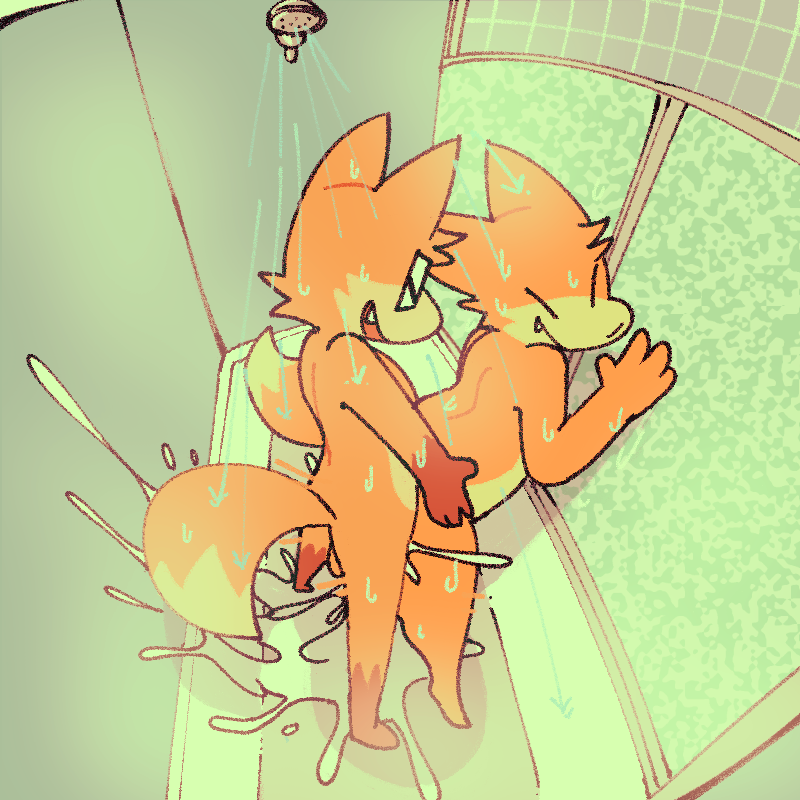 against_wall anthro couple cum cum_in_ass cum_inside cum_overflow excessive_cum fox fox_boy fur furry gay glasses glasses_fox_boy_(lewdsnail) lewdsnail looking_pleasured male male_only orange_fur shower smile standing_sex tobi_(lewdsnail) wholesome yaoi