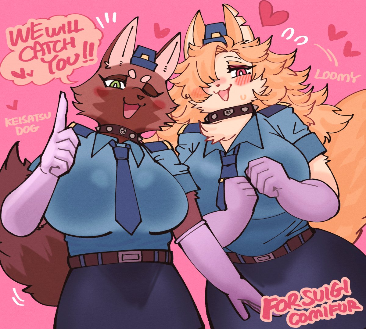 1girls anthro big_breasts blush breasts cleavage clothed clothing comifur demon_keisatsu_(sususuigi) female female_focus female_only fur furry hair heart keisatsu_dog_(sususuigi) oc original original_character police police_uniform suigi sususuigi tail