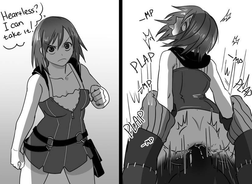 1girls 1monster 2koma anal bad_end clenched_hand clothed_sex defeat_rape defeat_sex defeated defeated_heroine dress english_text ginger heartless holding_hands instant_loss_2koma kairi kingdom_hearts long_hair monochrome nekokat42 rape red_hair sex_from_behind tongue_out