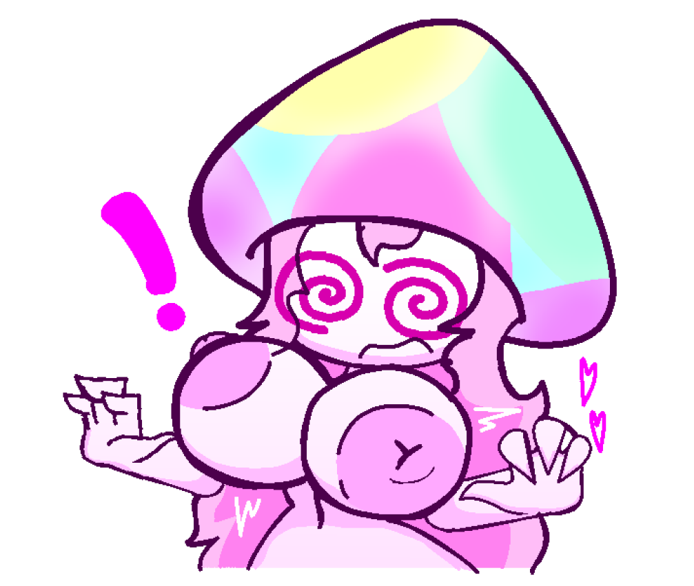 big_breasts breasts exclamation_point gacha gacha_heat gacha_life hearts_around_body hypno-shroom_(pvz) hypno_shroom koracaesh low_res lowres magenta_eyes pink_hair pink_nipples pink_skin plants_vs_zombies surprised swirly_eyes white_background