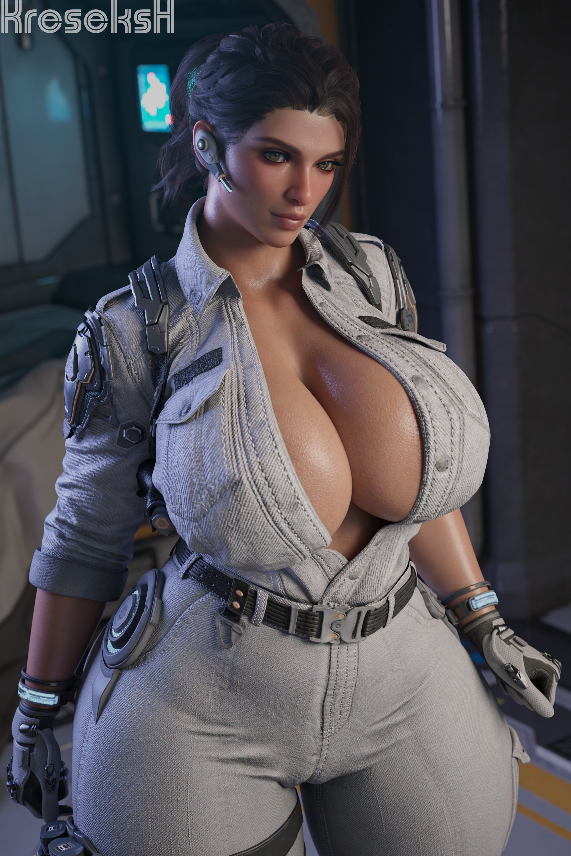 1girls, 3d, absurd res, breasts, cleavage, female, female focus, female only, hailey (the first descendant), hi res, kreseks, large breasts, looking at viewer, solo, the first descendant, thick thighs, thighs, wide hips