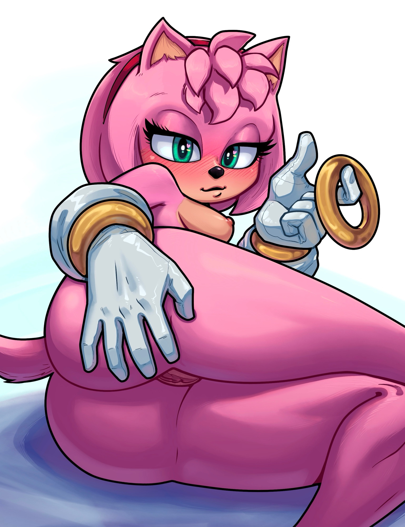 1girls, 2025, 5 fingers, accessory, amy rose, amy rose (sonic movie), anthro, areola, ass, black nose, blush, breasts, clothing, eulipotyphlan, eyelashes, female, fingers, genitals, gloves, green eyes, hair, hair accessory, hairband, hand on ass, hand on butt, handwear, hedgehog, hi res, looking at viewer, lying, mammal, medium breasts, nipples, on side, phenecly, pink hair, pussy, ring (sonic), rings, seductive, sega, short hair, simple background, smile, solo, solo female, sonic (series), sonic the hedgehog (film), sonic the hedgehog (series), sonic the hedgehog 3 (film), thick thighs, white background