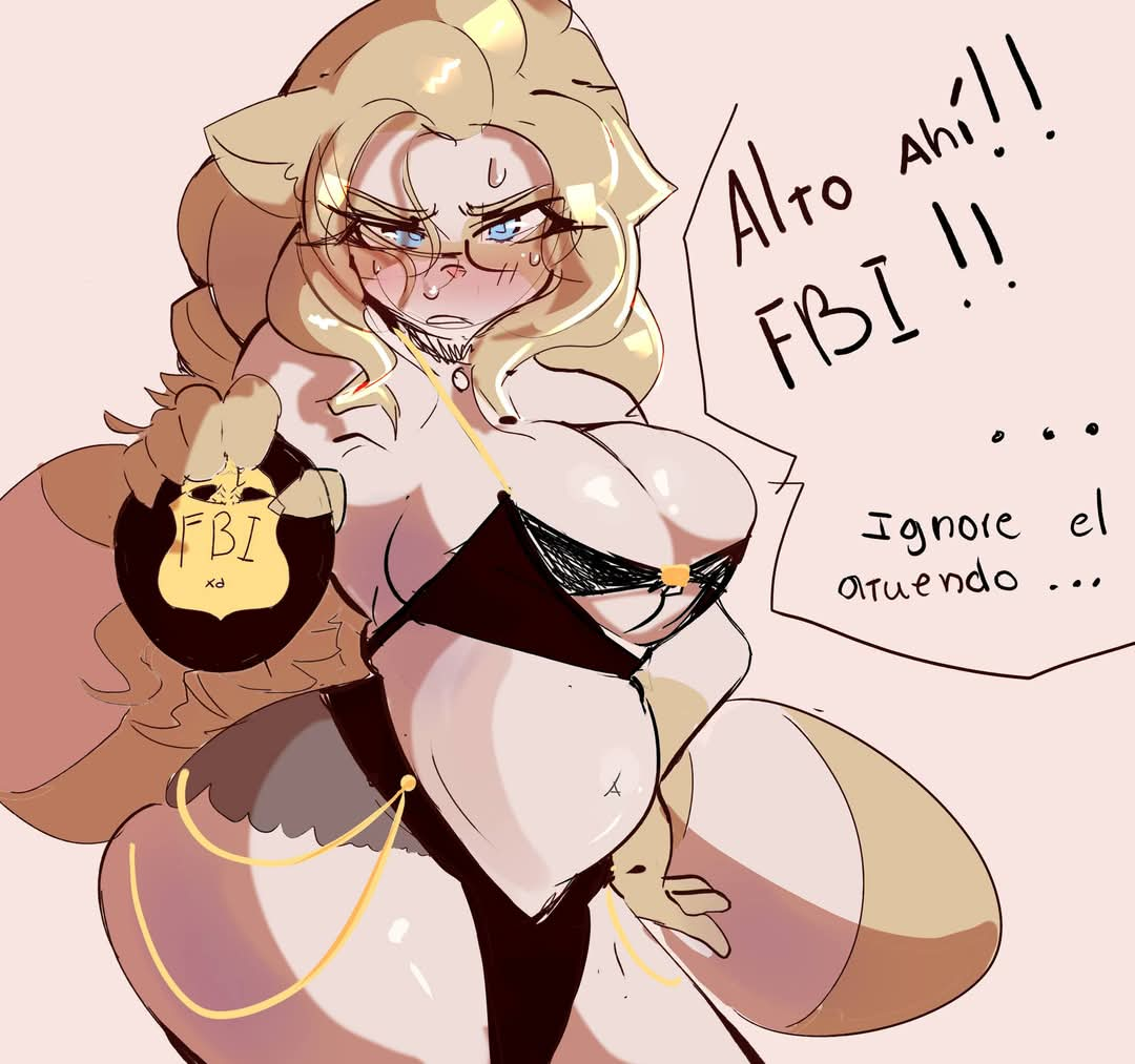 big_breasts big_thighs black_clothing blue_eyes dress glasses long_hair long_hair_female miss_raccoonto original original_character raccoon white_fur yellow_body yellow_fur yellow_hair