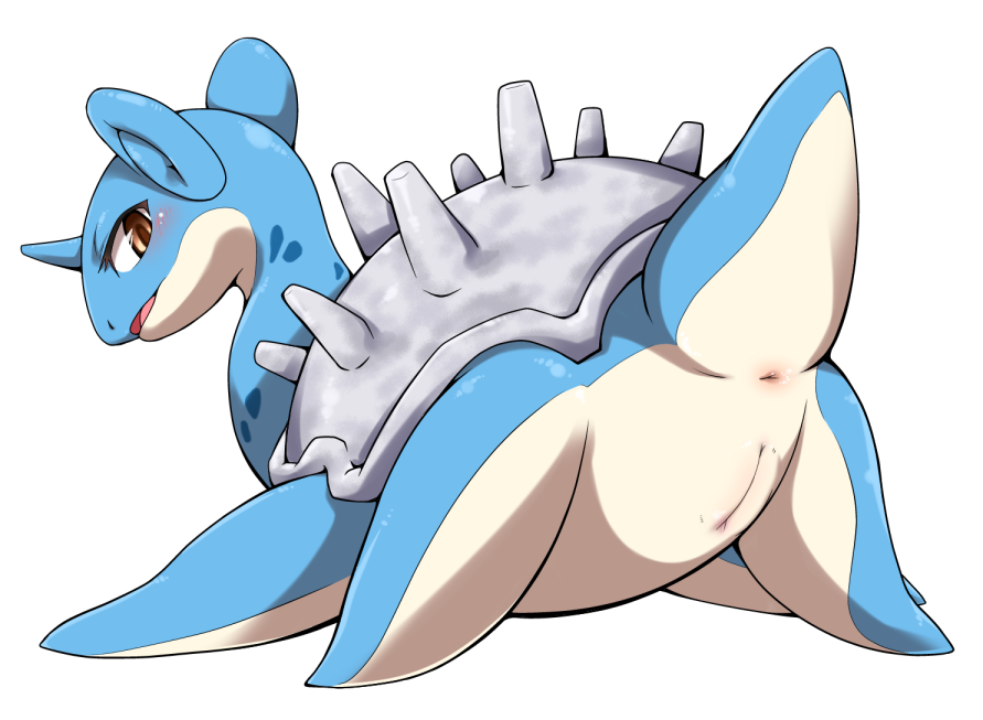 amber_eyes anus blush enryo female feral horn lapras marine nintendo open_mouth pokemon presenting prolapse pussy simple_background solo video_games water white_background