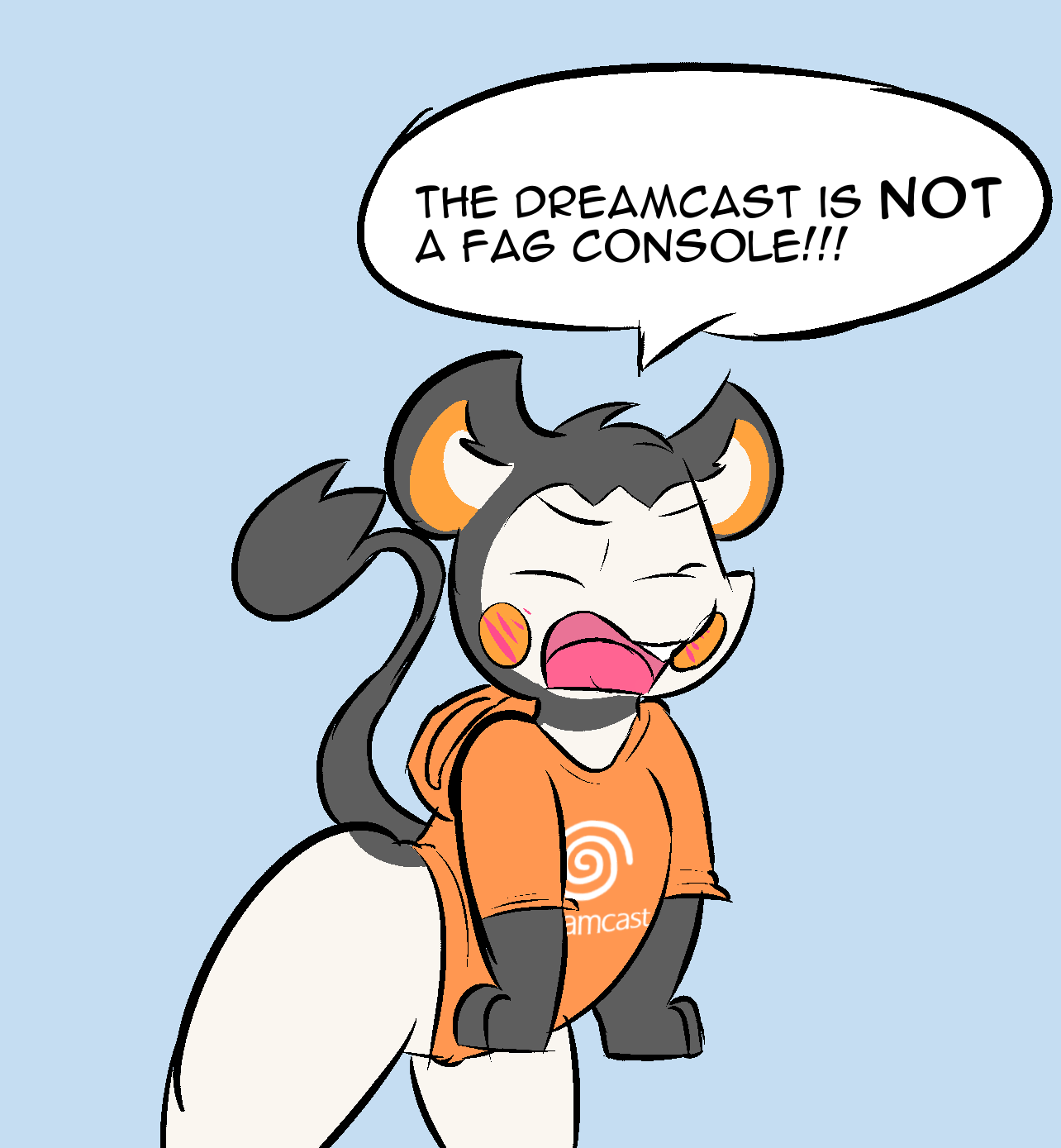 angry anthro argument blush dreamcast_logo emolga generation_5_pokemon hi_res humor male nintendo pokemon pokemon_(species) sleepyly solo