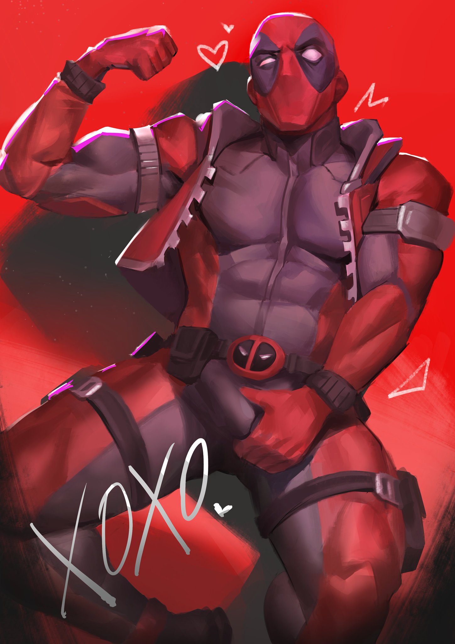 bara, boner in pants, bulge, deadpool, deadpool (marvel rivals), erection under clothes, heart, heart symbol, ibarra bara, male, male only, marvel, marvel rivals, mask, masked, masked male, muscular, muscular male, solo
