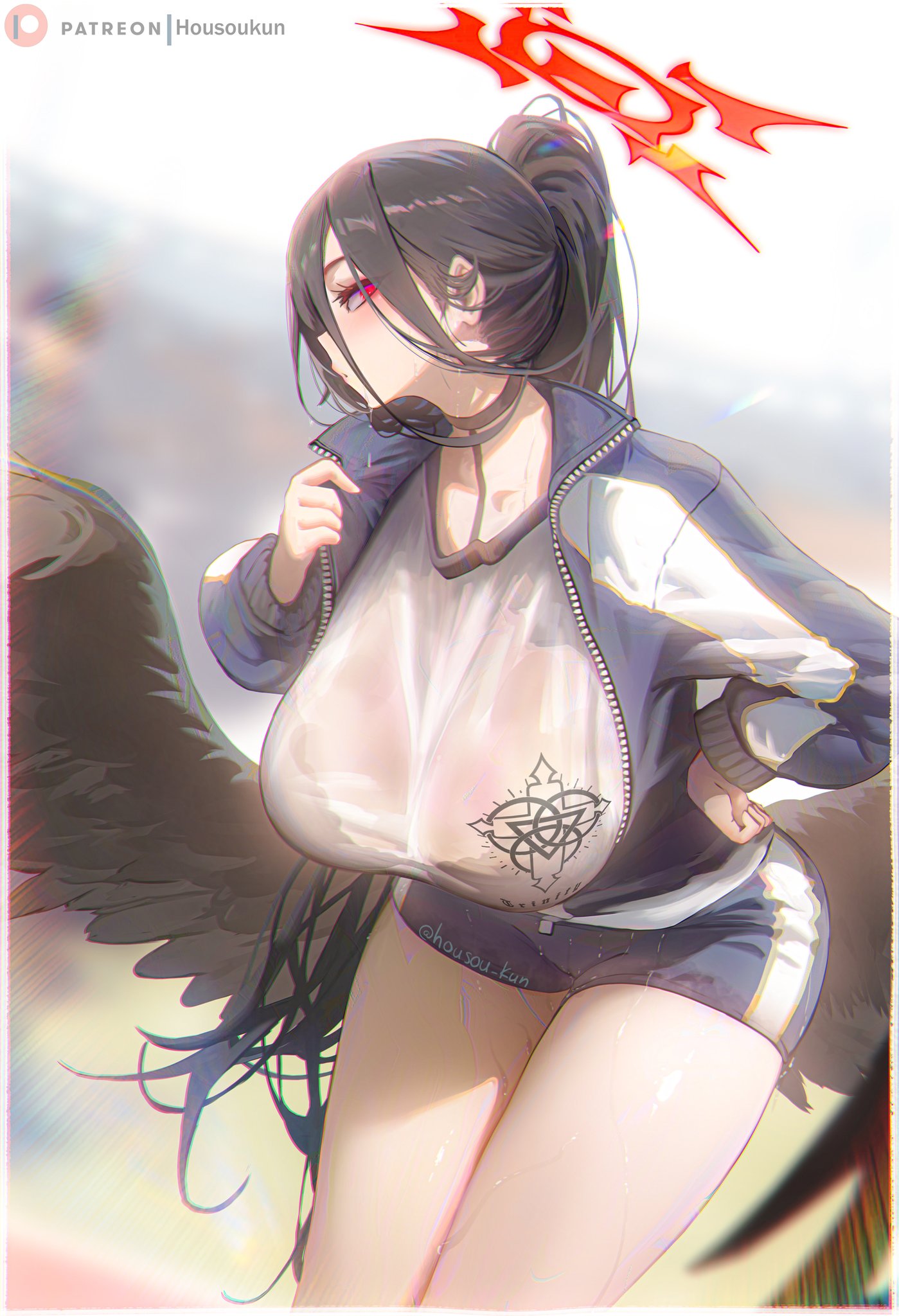 1girls 2020s 2024 2d 2d_(artwork) 2d_artwork 4_fingers 5_fingers artist_name big_boobs big_breasts big_tits black_hair black_hair_female blue_archive blurred_background blurry_background boobs breasts clothed clothed_female clothes clothing cropped_legs day daylight daytime digital_drawing_(artwork) digital_media_(artwork) ear ears_up eyelashes eyes eyes_open fanart feathered_wings feathers female female_focus female_only fingers hair halo hasumi_(blue_archive) hasumi_(gym_uniform)_(blue_archive) hasumi_(track)_(blue_archive) hips housou-chan housou-kun human human_female humanoid jacket jacket_open large_boobs legs light-skinned light-skinned_female light_body light_skin long_hair long_hair_female looking_at_viewer mouth neck no_dialogue nsfw open_eyes patreon_logo ponytail red_eyes sexually_suggestive short_pants slim slim_girl solo solo_female solo_focus suggestive suggestive_look sunlight symbol text thighs tits video_game video_game_character video_game_franchise video_games voluptuous voluptuous_female watermark wet_clothes winged_humanoid wings