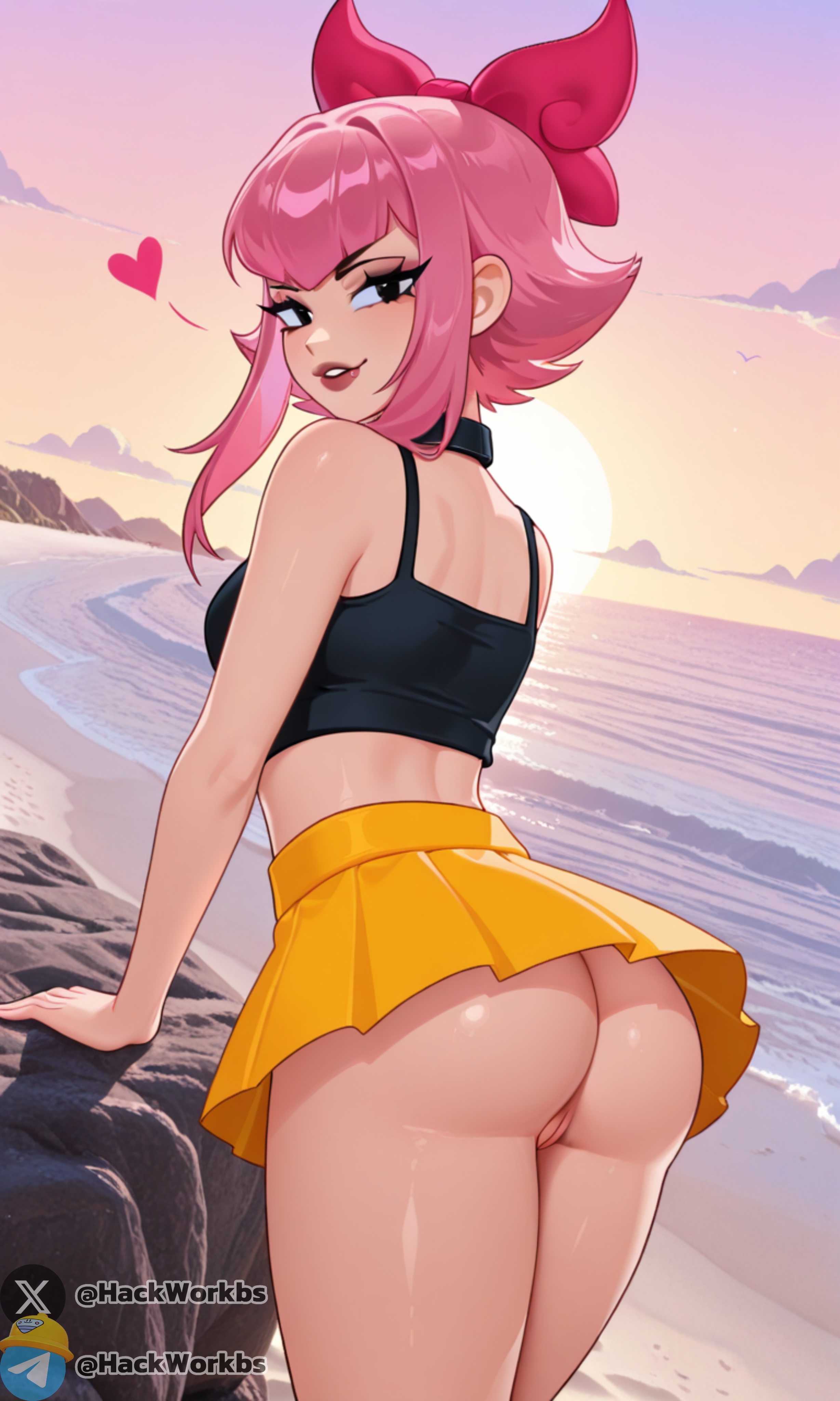 ai generated, ass, brawl stars, breasts, doggy style, female, hackwork, melodie (brawl stars), pussy, skirt, vagina