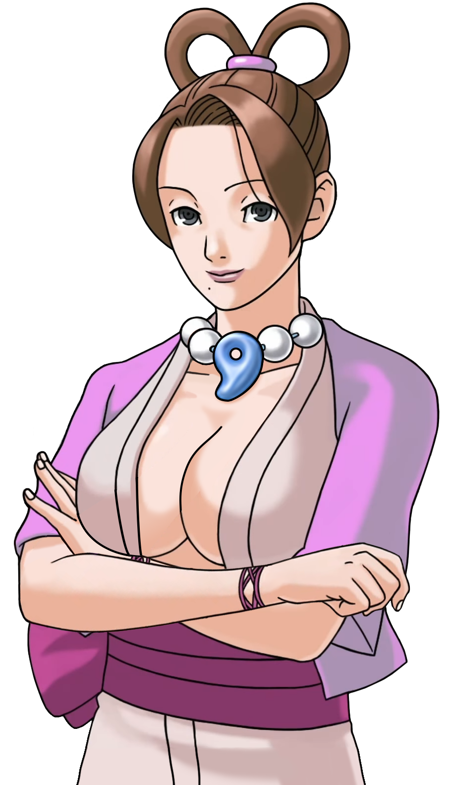 1girls aged_up arms_under_breasts bad_tag bead_necklace beads bracelet breasts brown_hair capcom cleavage crossed_arms edit edited edited_official_artwork female formal_clothes grey_eyes gyakuten_saiban hair_rings half_updo japanese_clothes jewelry kimono large_breasts light_smile lipstick looking_at_viewer magatama magatama_necklace makeup mature_female mia_fey mole mole_under_mouth necklace no_bra official_art official_style open_clothes pearl_fey possessed possession robe short_hair short_kimono smile solo third-party_edit traditional_clothes transparent_background upper_body upscaled wide_sleeves