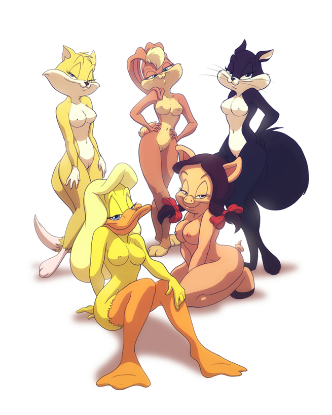 avian bird black_fur blonde_hair breasts brown_fur brown_hair duck feline fur group hair lagomorph lola_bunny looney_tunes mammal melissa_duck navel nipples nude penelope_pussycat petunia_pig pig porcine pussy rabbit simple_background smile smooth_skin sylvia_cat warner_brothers white_background white_fur yellow_fur