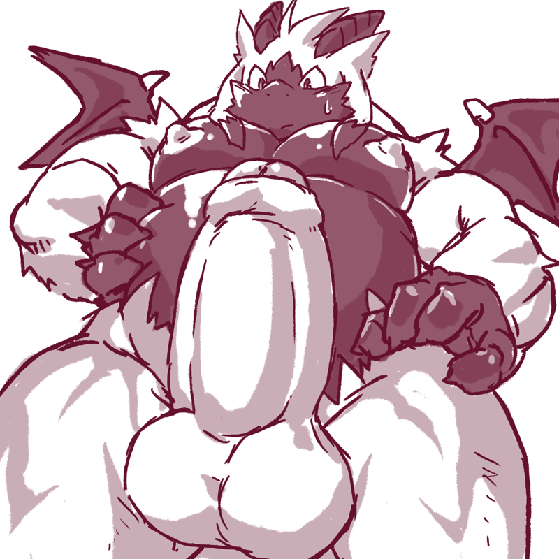 athletic balls belly claws dragon embarrassed erect_nipples erection fur glans horn kuroma male male_only nipples nude pecs penis scalie simple_background sketch slightly_chubby solo sweat torte uncut wide_hips wings