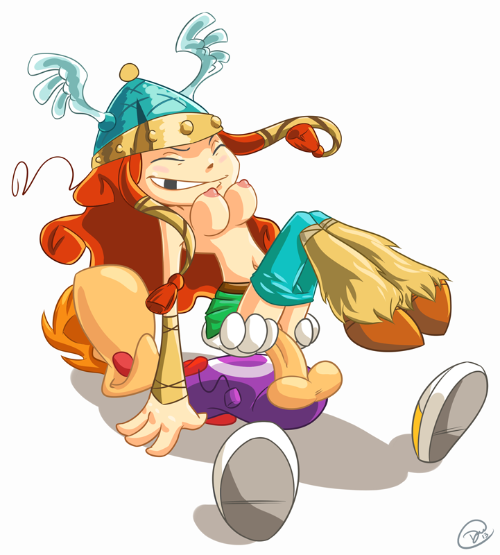 backsack balls barbara_(rayman) clenched_teeth clothed clothing female hair hat headgear helmet human inkasylum male penetration pussy rayman rayman_(series) red_hair sex smile straight teeth tongue vaginal_penetration