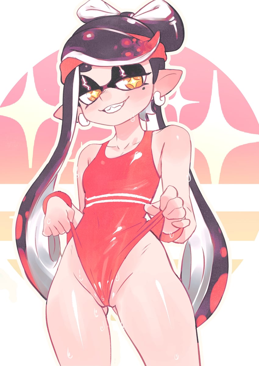 beauty_mark callie_(splatoon) colo female smile solo splatoon swimsuit swimwear tenga tentacle wedgie