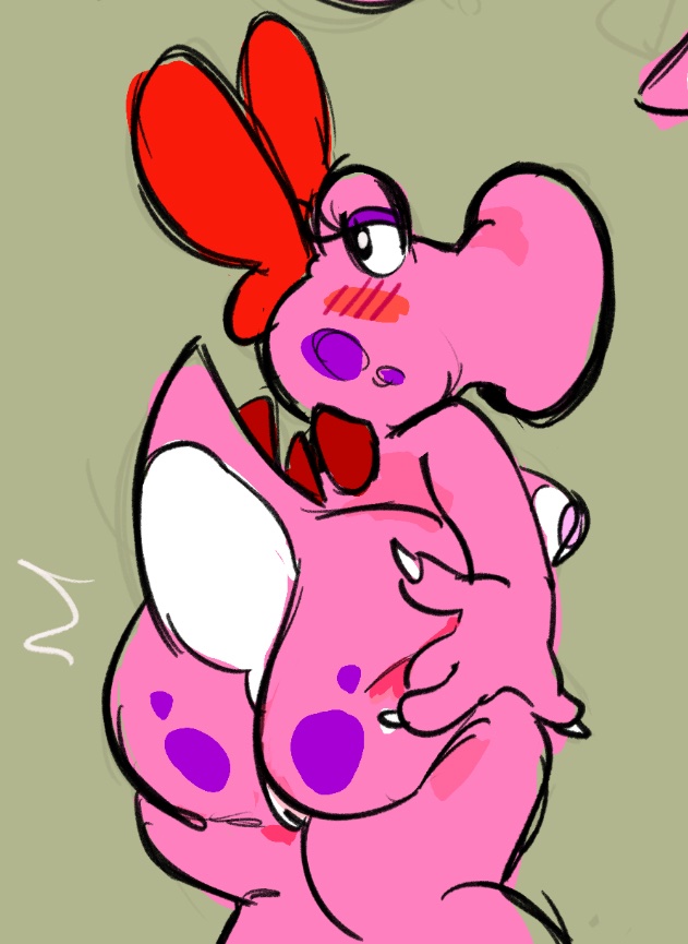 1girls anthro ass backpussy big_ass birdo bow bow_on_head breast bubble_butt eyelashes eyeshadow fat_ass female female_only looking_back mario_(series) nintendo pantaloony pink_body pussy red_bow solo solo_female super_mario_bros. tail thick_thighs wide_hips