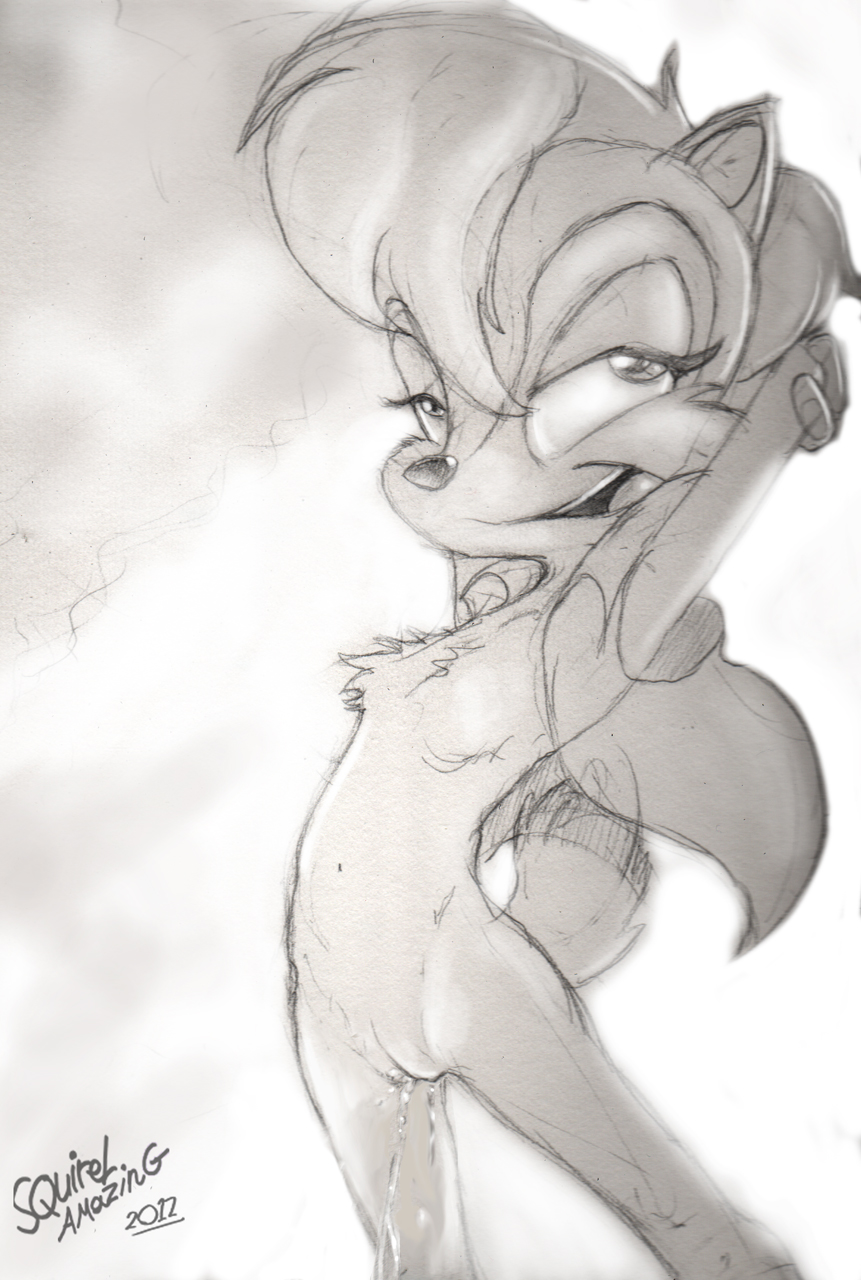 2013 anthro archie_comics bodily_fluids bottomless chipmunk clothed clothing female flat_chested genital_fluids genitals ground_squirrel hands_behind_head hi_res looking_at_viewer mammal nude open_mouth peeing pussy rodent sally_acorn sciurid seductive sega signature smile solo sonic_(series) sonic_the_hedgehog_(archie) sonic_the_hedgehog_(comics) sonic_the_hedgehog_(series) squirrel_amazing standing teamacorn topwear urine vest watersports