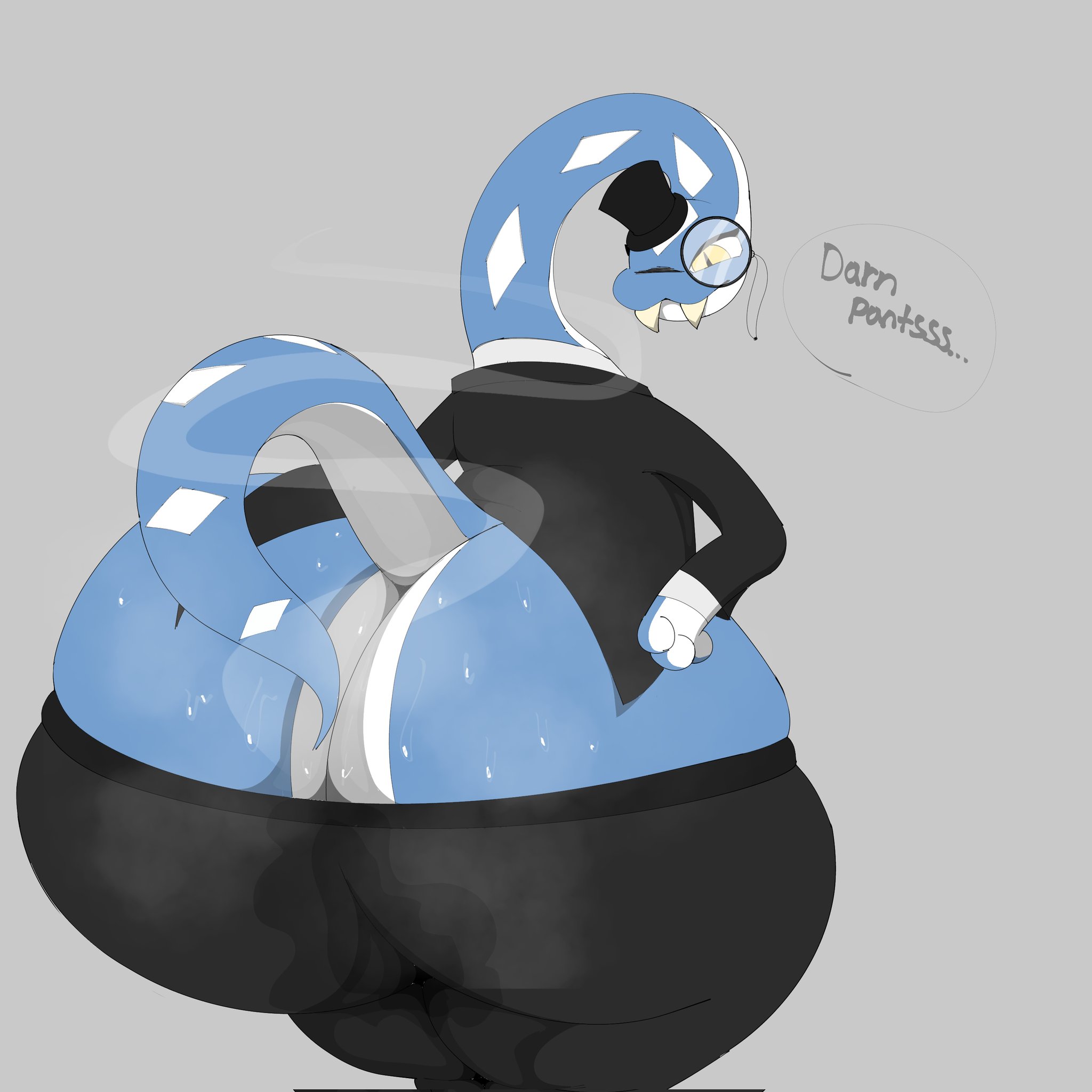 1boy, 1femboy, 2d, ass, ass bigger than head, ass cleavage, ass focus, big ass, big butt (male), blue body, bubble butt, cleavage, clothing, dipperisgross, dumptruck ass, english text, enormous ass, fancy clothing, fat ass, fat thighs, femboy, feminine, feminine male, formal clothes, formal wear, furry, gargantuan ass, gigantic ass, ginormous ass, girly, goonable, huge ass, huge ass (male), huge thighs, humongous ass, hyper, hyper ass, long tail, male, male only, monocle, musk, musk clouds, musky, nonhuman, oc, pants down, perfect ass, perfect body, perfection, rare, reptile, round ass, scalie, scalie male, scalie only, serpentine, simple background, snake, solo, solo male, sparkothefailure, speech bubble, standing, suit, sweat, sweat stain, sweaty, sweaty ass, sweaty butt, tagme, tail, talking, talking to self, text, thick, thick ass, thick thighs, thighs, twitter link, voluptuous, voluptuous body, voluptuous femboy, voluptuous male