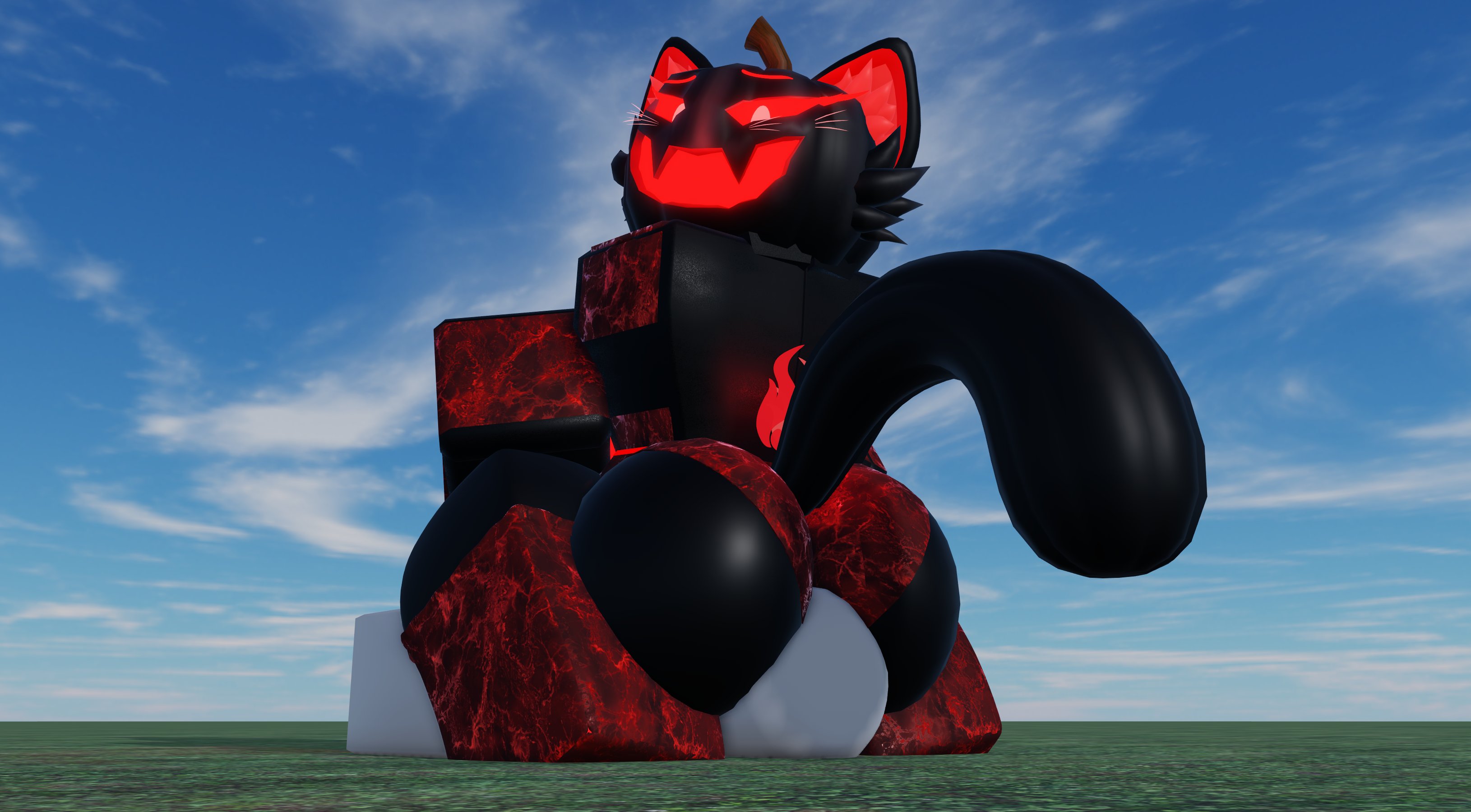 2boy, 3d, armwear, ass, ass focus, big ass, black body, cat ears, cat tail, facesitting, femboy, gay, lampshaderr34, legwear, male, male only, male/male, pumpkin, pumpkin head, roblox, robloxian, tagme, thick thighs, thighhighs, thighs
