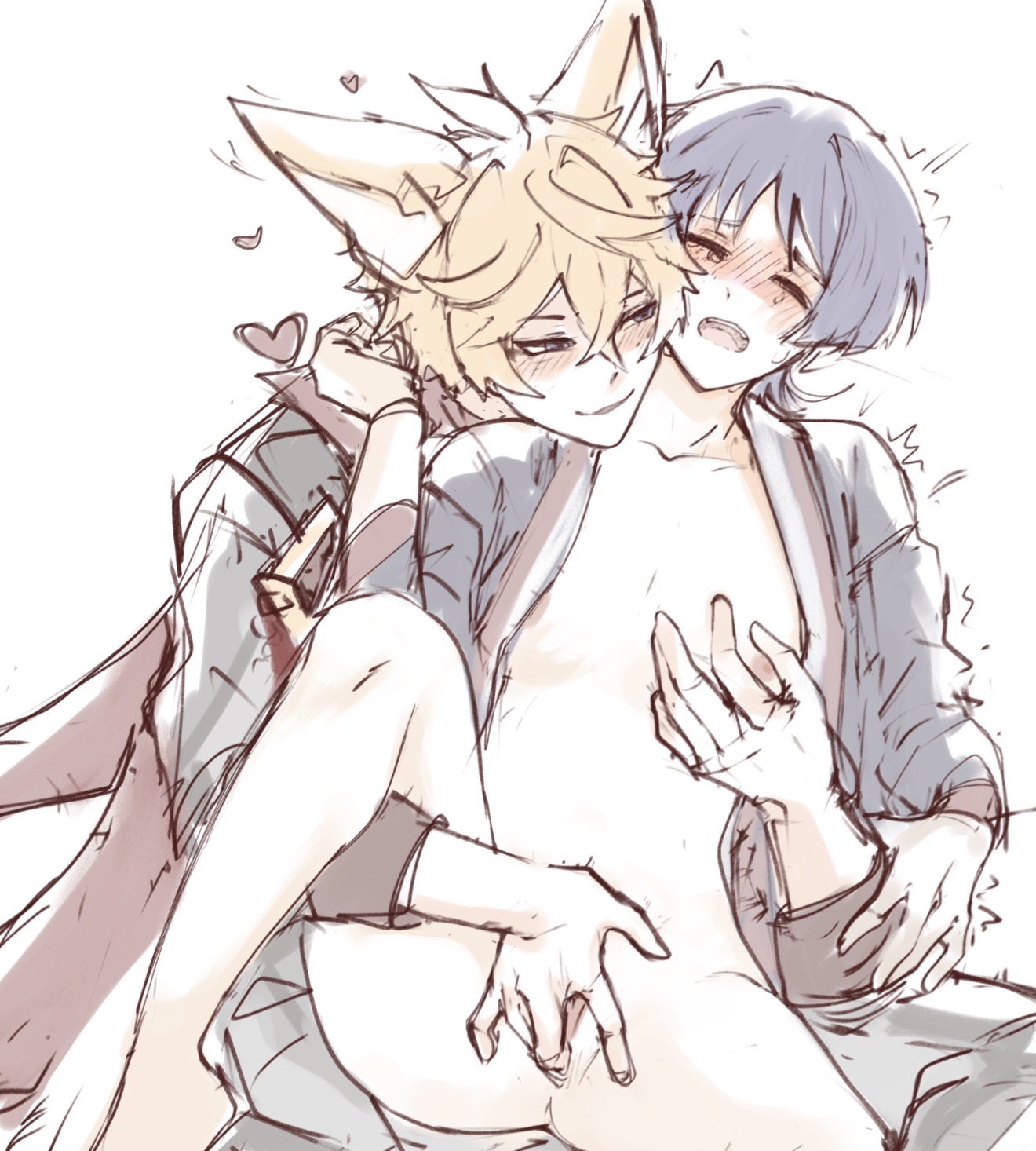 2boys, artist request, catboy, childe (genshin impact), cuntboy, fingering, gay, genshin impact, male only, scaramouche (genshin impact), source request, tartaglia (genshin impact), twink, wanderer (genshin impact), yaoi