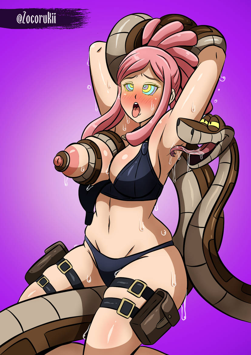 armpit, armpit fetish, armpit licking, armpit sniffing, armpits, boku no hero academia, bondage, crossover, eastern and western character, girly, hatsume mei, hypnosis, hypnotic eyes, kaa, kaa (jungle book), kaa eyes, mei hatsume, my hero academia, snake, snake tongue, solo, solo female, sweat, sweating, sweaty, sweaty body, the jungle book, zocorukii