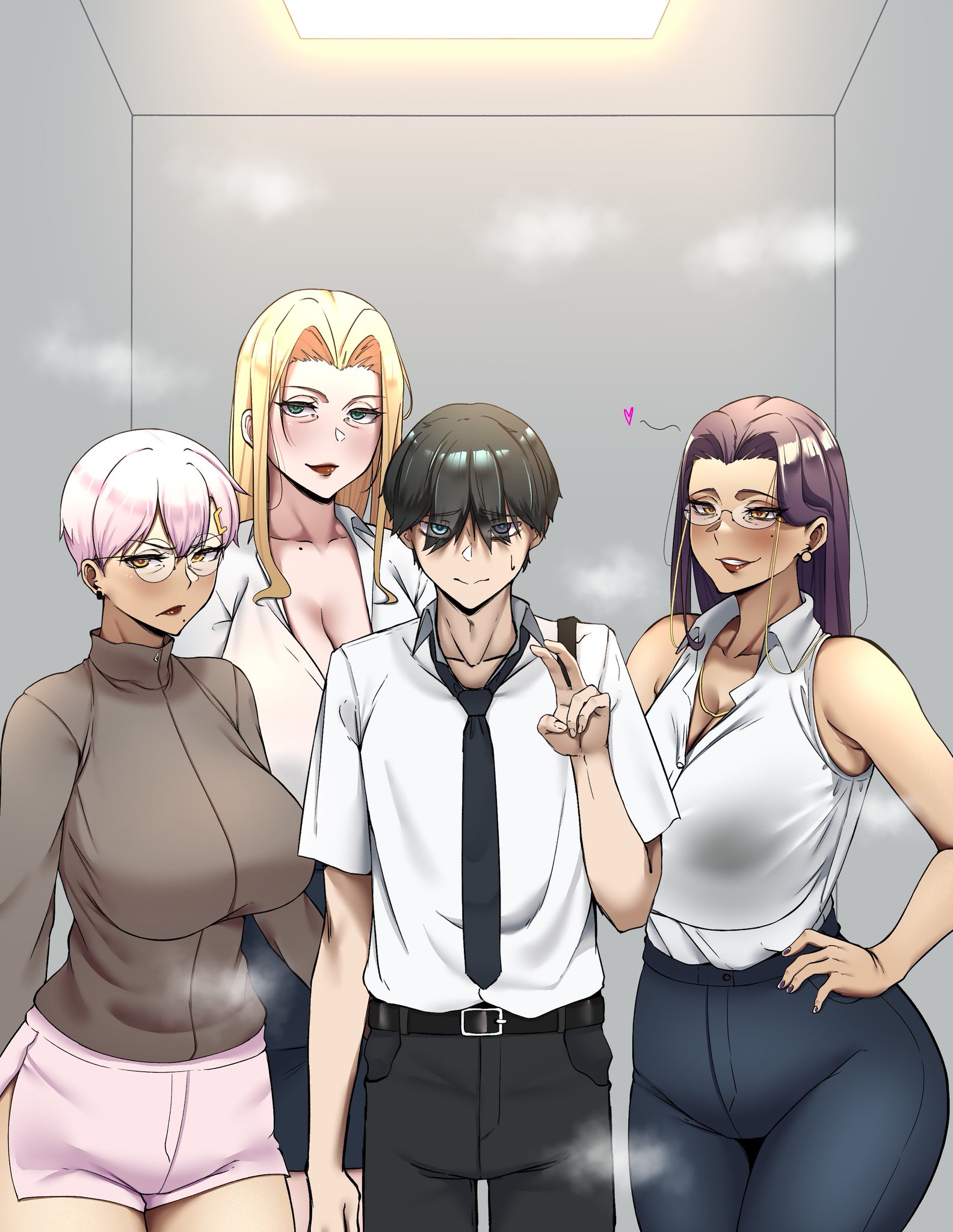 3girls, dominant female, fai (ringo), female, foursome, imminent sex, implied sex, male, milf, musk, ringo, ringo6678, shy boy, timid