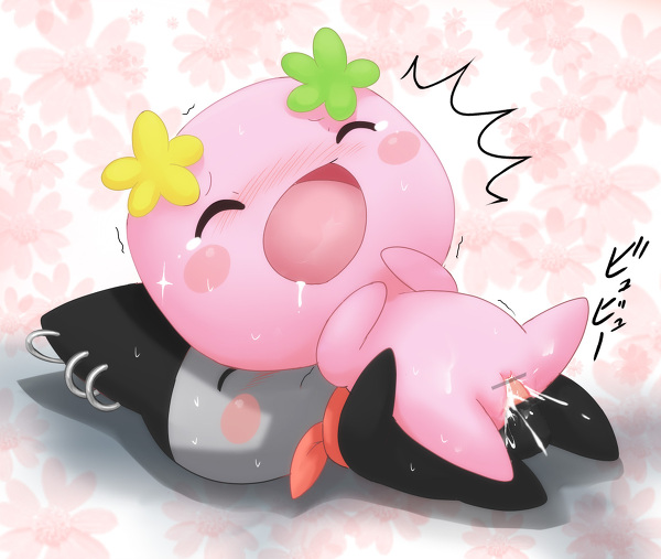 anthro blush cute drooling female flower heart kuromametchi kuromametchi lying male penis plant pussy saliva sex straight tamagotchi tears unknown_artist violetchi