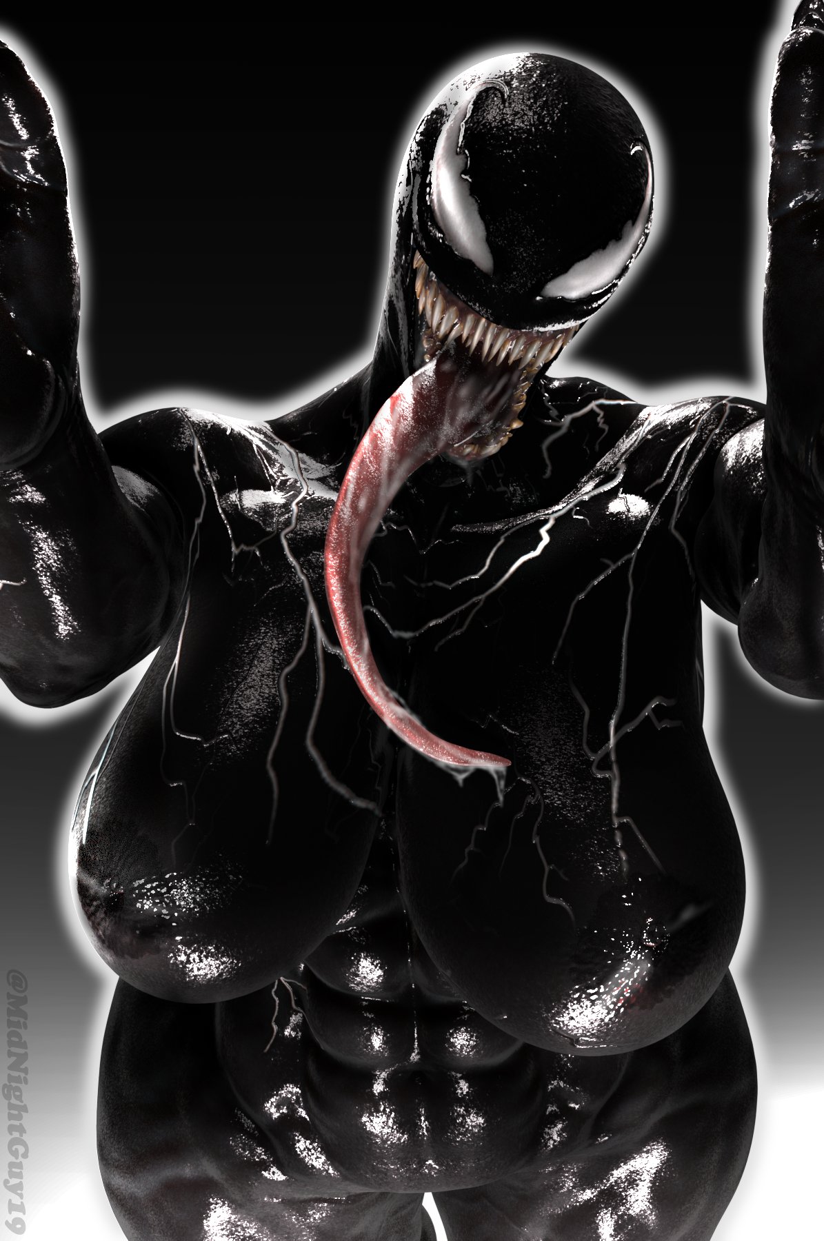 1girls, 3d, big breasts, female, female only, looking at viewer, marvel, marvel comics, midnightguy19, monster, monster girl, she-venom, solo, solo female, spider-man (series)