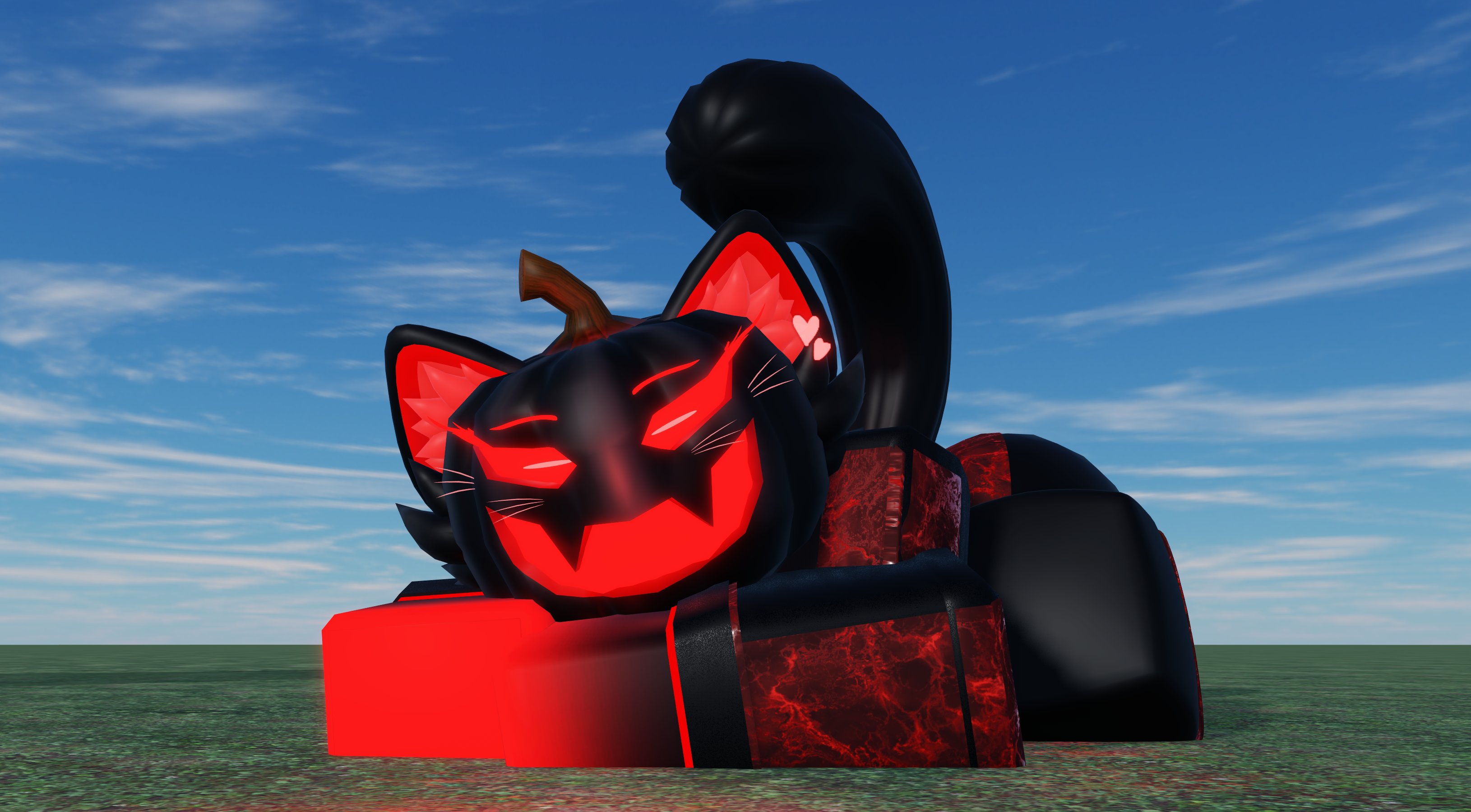 1boy, 3d, armwear, black body, cat ears, cat tail, femboy, femboy only, gay, lampshaderr34, male, male only, pumpkin, pumpkin head, roblox, robloxian, tagme
