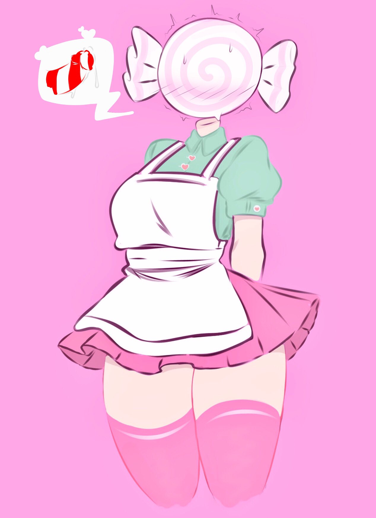 1boy 1girls 2020 anthro apron arms_behind_back background blush blushing candy candy_cane_cock candy_cane_penis candy_humanoid colored_lineart cum cum_on_penis cumming cute female female_focus flawsy fully_clothed good_art green_shirt heart hearts light-skinned_female looking_at_genitalia looking_at_penis male man no_eyebrows no_eyes no_face no_mouth no_nose original original_character personification pink_background pink_skirt pink_thighhighs shirt skirt sweat sweatdrop sweatdrops sweating thighhighs white_apron woman