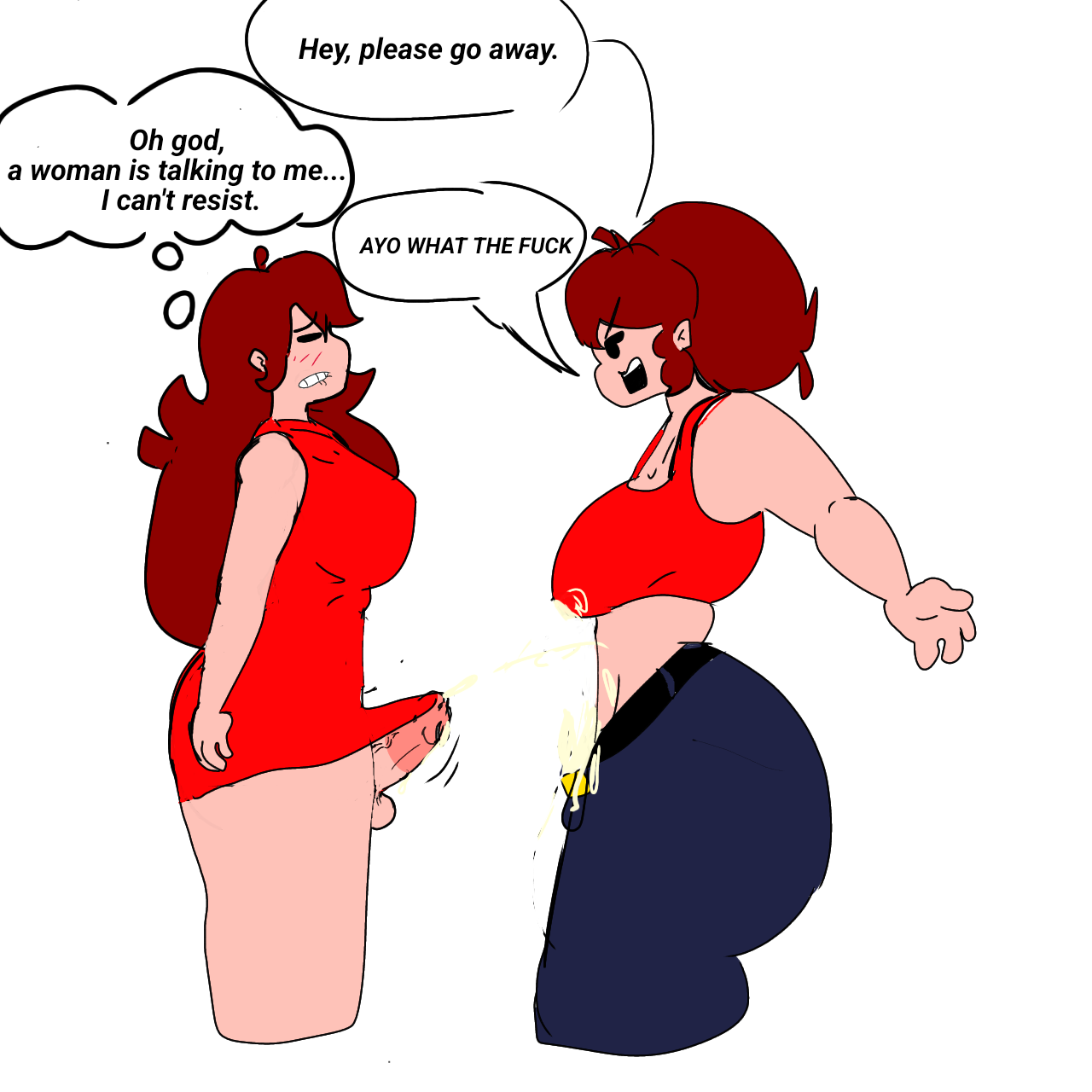 17bucks girlfriend, 1futa, 1girls, clothing, cum, cum in pants, cum on body, female, friday night funkin, futanari, girlfriend (friday night funkin), intersex, premature ejaculation, selfcest, text, text box, text bubble