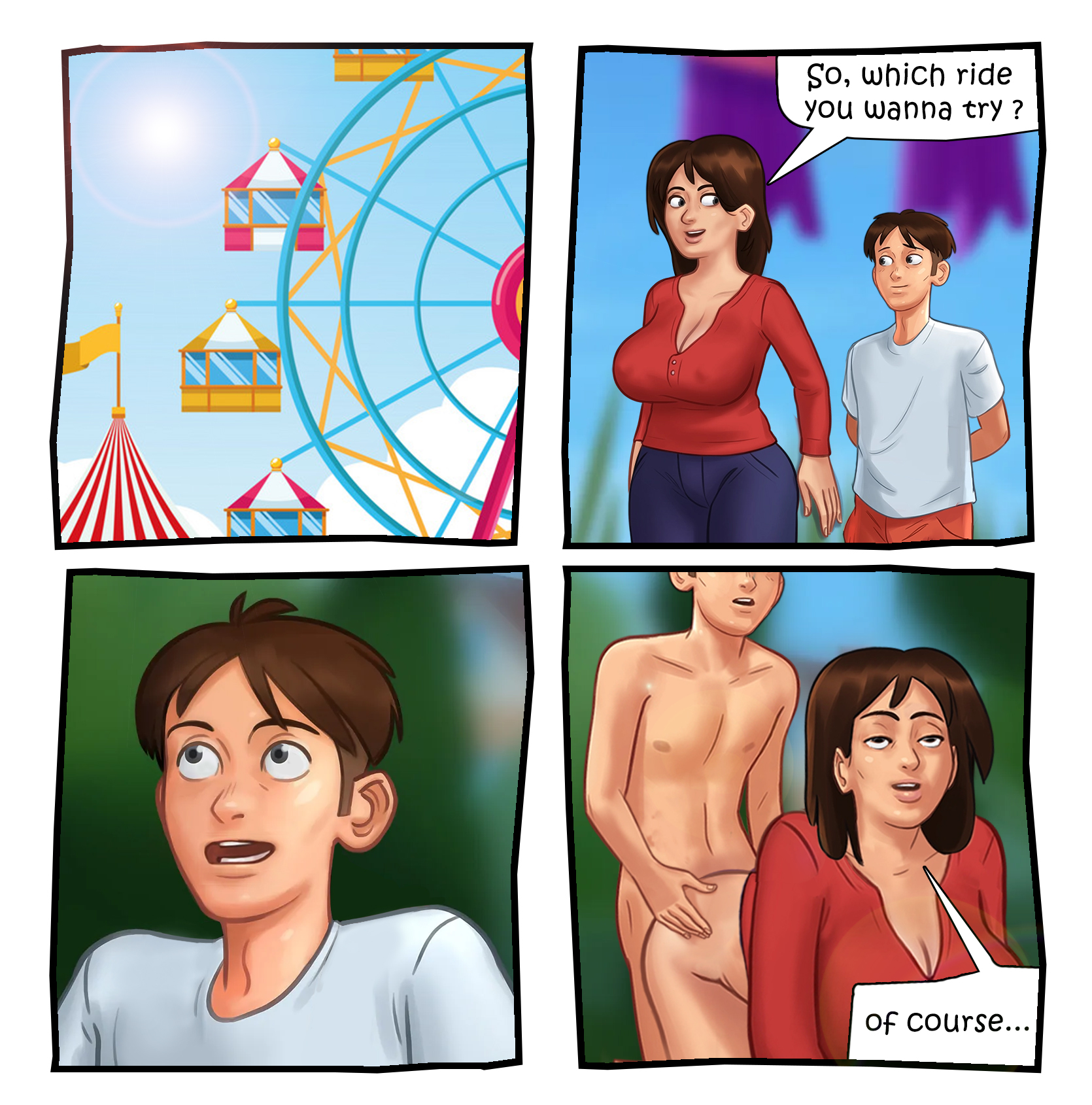 1boy, 1girls, 2d, 2d (artwork), ass, bending forward, bending over, bent over, big breasts, breasts, brown hair, cleavage, comic, comic page, debbie (summertime saga), digital drawing (artwork), digital media (artwork), doggy style, fanart, female, female penetrated, from behind, from behind position, leaning, leaning forward, light skin, light-skinned female, light-skinned male, main character (summertime saga), male, male penetrating, male penetrating female, male/female, meme, milf, mother and son, pounding, pounding ass, standing, standing doggy style, summertime saga, text, text box, text bubble, unknown artist
