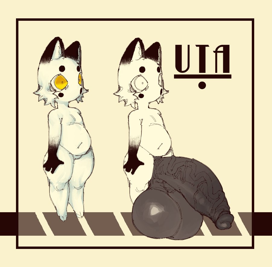 anthro, anthro only, balls, huge balls, huge cock, hyper, hyper penis, male, massive balls, massive penis, penis, shortstack, small but hung, uta (utaro uta), utaro uta, veiny penis, white fur, yellow eyes