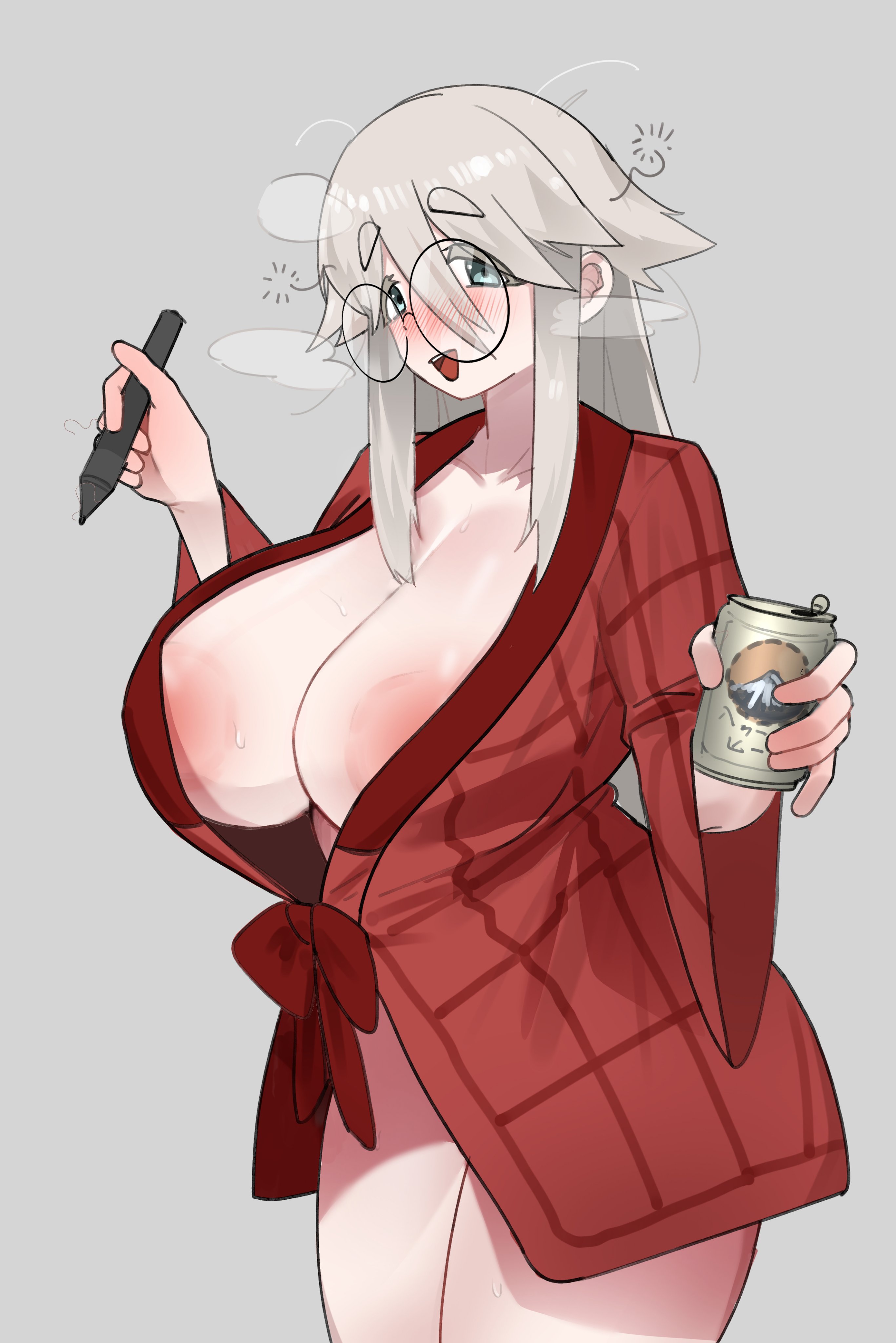 akiyama haruno, areolae, breasts, female, glasses, huge breasts, manga, no panties, robe only, shangdong233, sketch