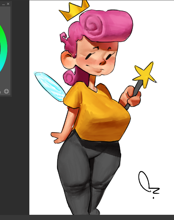 beady_eyes black_leggings blush clothed crown extinctyellow eyelashes fairy fairy_wings female female_only huge_breasts leggings light-skinned_female light_skin magic_wand nickelodeon paramount_pictures pink_hair simple_background solo solo_female the_fairly_oddparents thick_thighs viacom wanda_fairywinkle-cosma watermark white_background wide_hips yellow_shirt