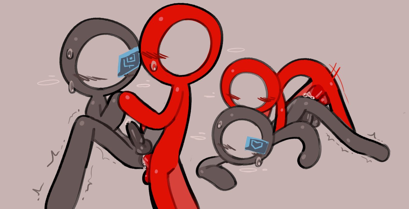 alan becker, animator vs animation, ass up, blush, doggy style, gay, gay sex, gray body, grey body, grey penis, holding, holding hands, male, male/male, non-human, penis, penis in ass, red body, red penis, simple background, sixforfivepound, stickfigure, stickman, the dark lord (animator vs animation), victim (animator vs animation)