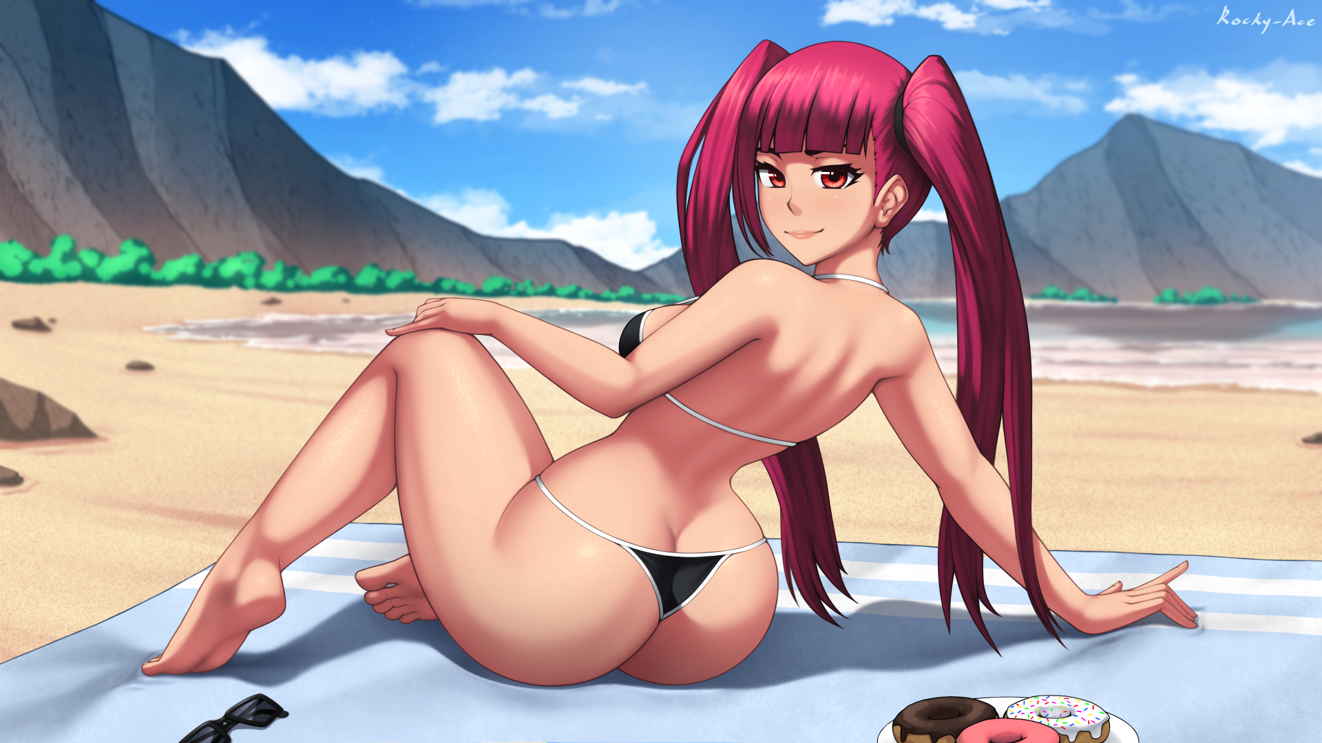 1girls, ass, barefoot, beach, bikini, bleach, boobs, breasts, dokugamine riruka, donuts, feet, female, female only, female solo, rocky-ace, solo, solo female, solo only, thong, twintails