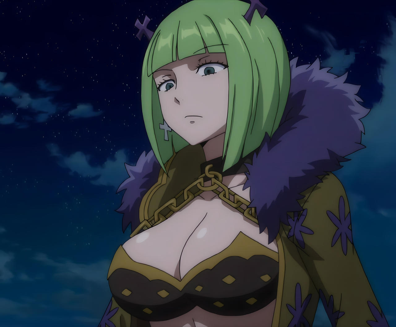 brandish_mew breasts breasts cute fairy_tail green_hair neutral_expression short_hair