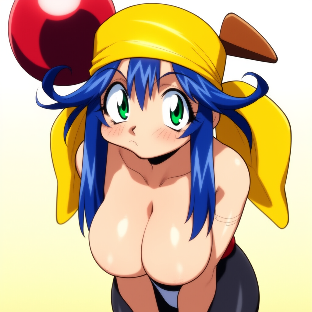 1girls ai_generated artist_request ass bandana bandana_only bandanna_only big_ass big_breasts blue_hair blush blushing_at_viewer blushing_female breasts covering covering_breasts covering_crotch covering_nipples female green_eyes happy happy_female huge_breasts large_ass large_breasts light-skinned_female light_skin lime_(saber_j) long_hair looking_at_viewer naked naked_female saber_marionette_j thighs voluptuous voluptuous_female wide_hips yellow_bandana yellow_bandanna