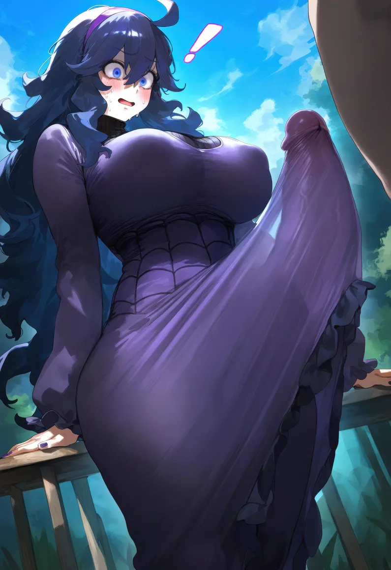 ai_generated bare_thighs big_penis blue_eyes blush bulge bulge_through_clothing erect_penis futa_only futanari game_freak gigantic_breasts gigantic_penis gomzai hairband hex_maniac huge_breasts huge_cock huge_thighs light-skinned_female light_skin long_dress long_hair massive_breasts nintendo open_mouth penis pokemon pokemon_xy purple_hair squatting sweat sweatdrop thick_body thick_female thick_thighs thighs very_long_hair voluptuous voluptuous_female