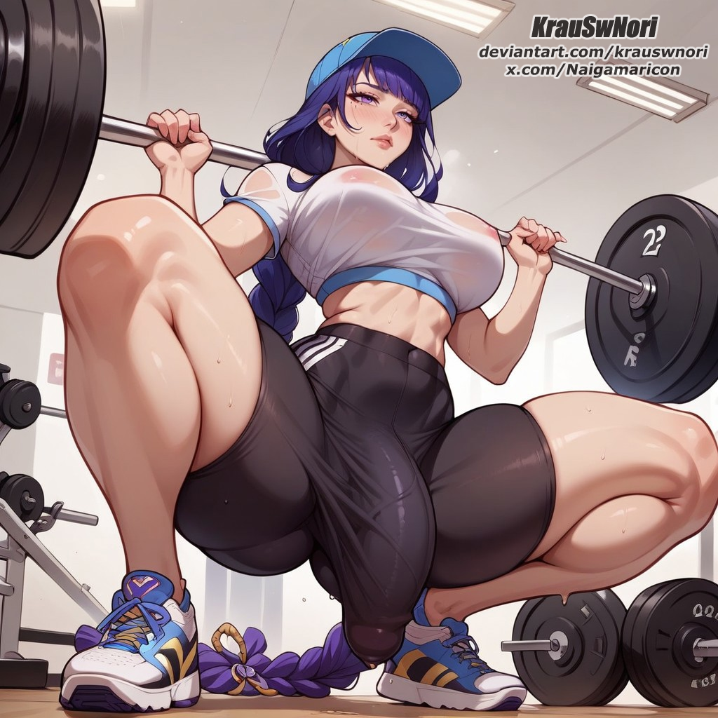 big_penis bra cum cum_drip cum_on_body cum_on_breasts cum_on_face futa_focus futa_only futanari genshin_impact gym huge_ass huge_breast huge_butt huge_cock krauswnori raiden_shogun