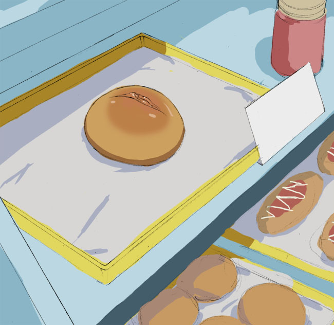 bakery branzent bread clitoris female food food_transformation no_humans object_focus objectification pastry pussy shadow shop transformation tray uncensored vagina vagina_ball what yakitate!!_japan