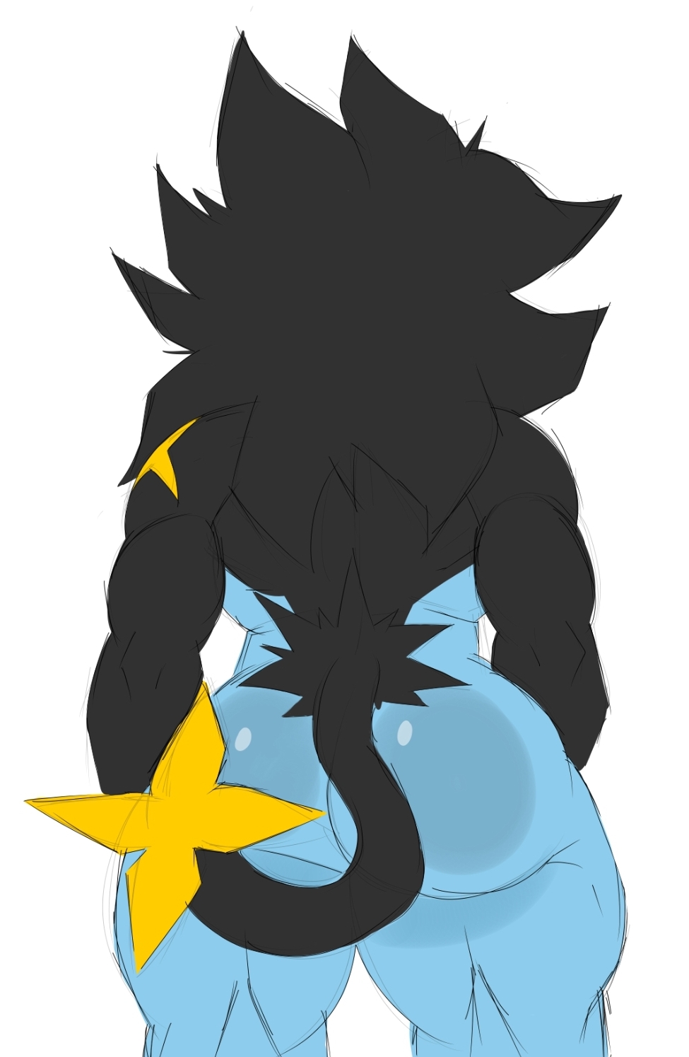 accessory anthro ass big_butt fan_character generation_4_pokemon hair hi_res llama_davv long_hair luxray male muscular muscular_male nintendo pokemon pokemon_(species) solo