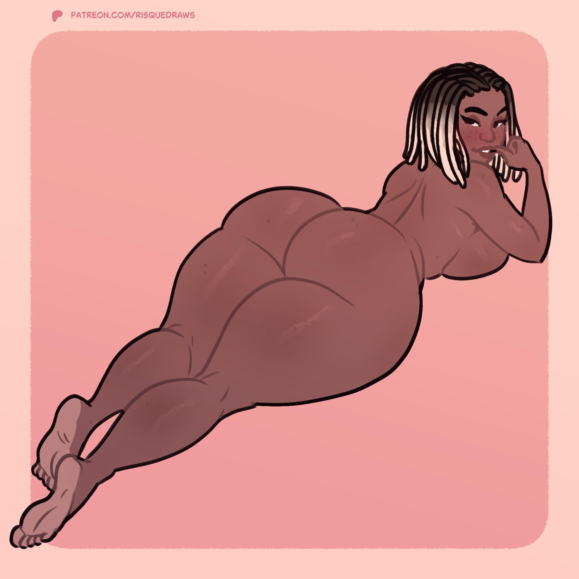 1girls, african, african female, ass, dark skin, dark-skinned female, dreadlocks, dyed hair, fat ass, female, glasses, nude, nude female, risquedraws