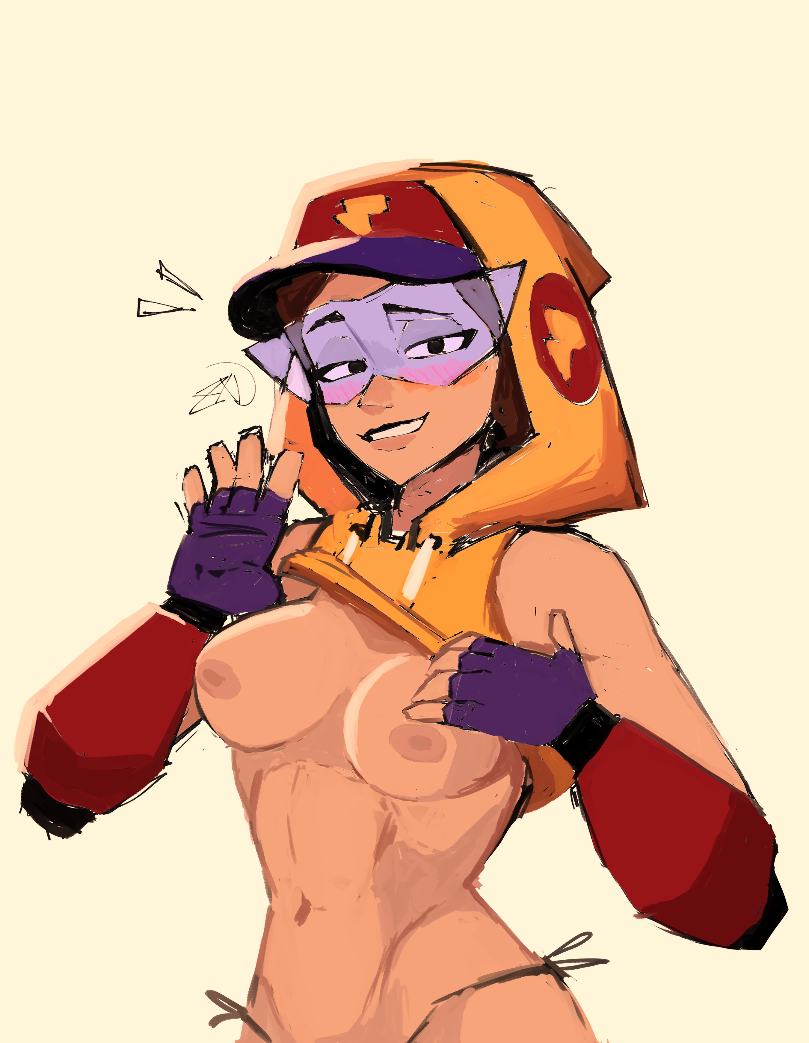 brawl stars, glasses, hat, max (brawl stars), nipples, smiling, streetwear max, zargot