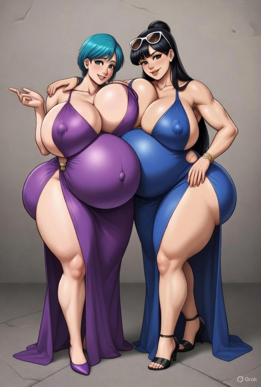 2girls, ai generated, ass, back view, belly overhang, big ass, big breasts, black hair, blue hair, breasts, bubble butt, bulma briefs, chichi, curvy, dragon ball, earrings, female, female only, floral shiny bra, front view, high hips, lingerie, looking at viewer, milf, multiple females, multiple girls, multiple pregnancies, niduscharger, pool, pregnant, round ass, short hair, thick thighs, wide hips