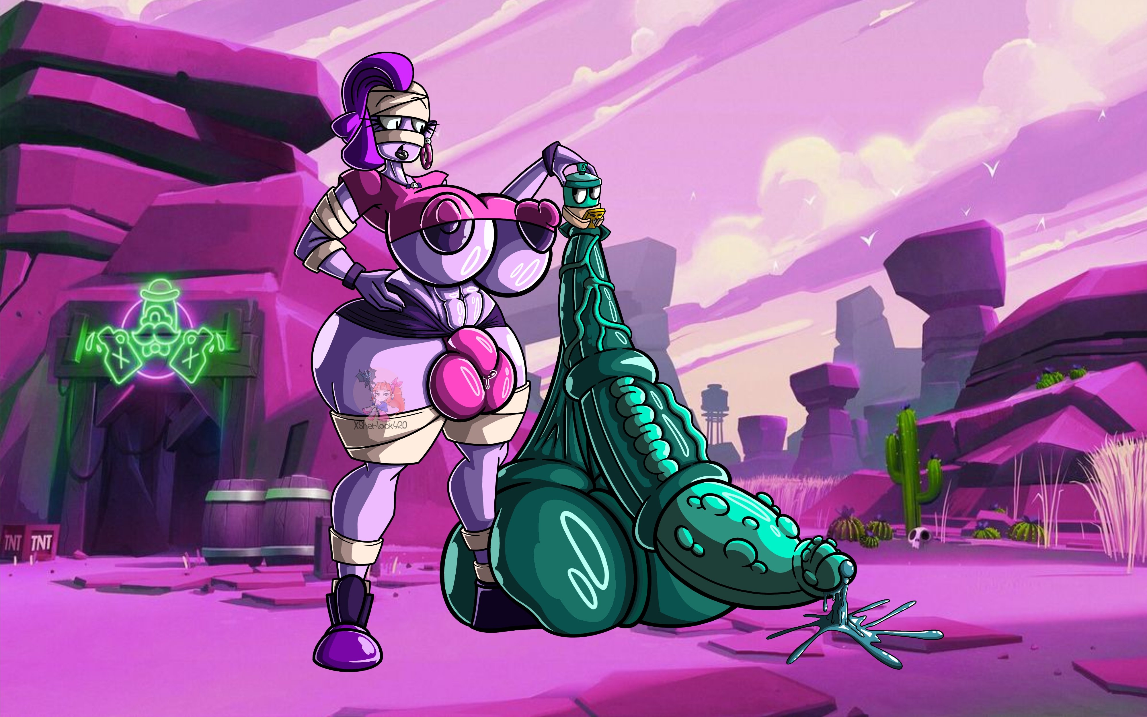 abdomen, abs, big balls, big breasts, big nipples, big penis, brawl stars, buffie, buffies (brawl stars), bulge, bulge under clothes, clothed, creature, cum, cum drip, emz (brawl stars), futanari, hand on hip, huge balls, huge cock, long penis, precum, precum bubble, precum drip, precum on penis, precum through underwear, self upload, standing, supercell, thick thighs, veiny penis, very long penis, xsherlock420 (artist)