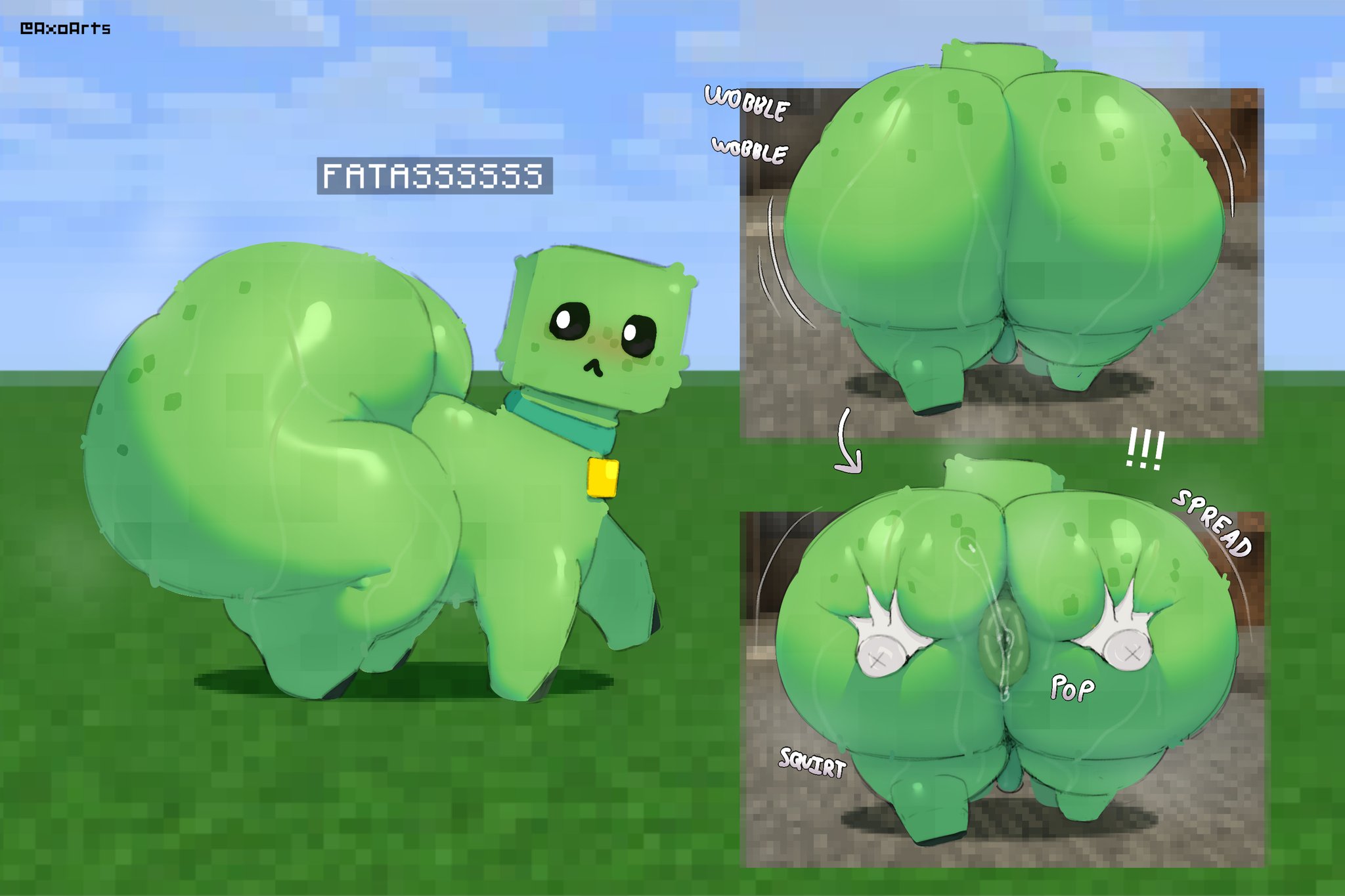 1boy, anus, ass, axoarts, big ass, big butt, creeper, creeper (minecraft), green skin, male, minecraft, on fours, sweaty, sweaty body, thick thighs
