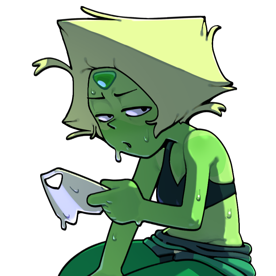 alien, bra, discount-supervillain, female, peridot (steven universe), steven universe, sweat, sweating, sweaty, sweaty body, tan, tanline, tanlines