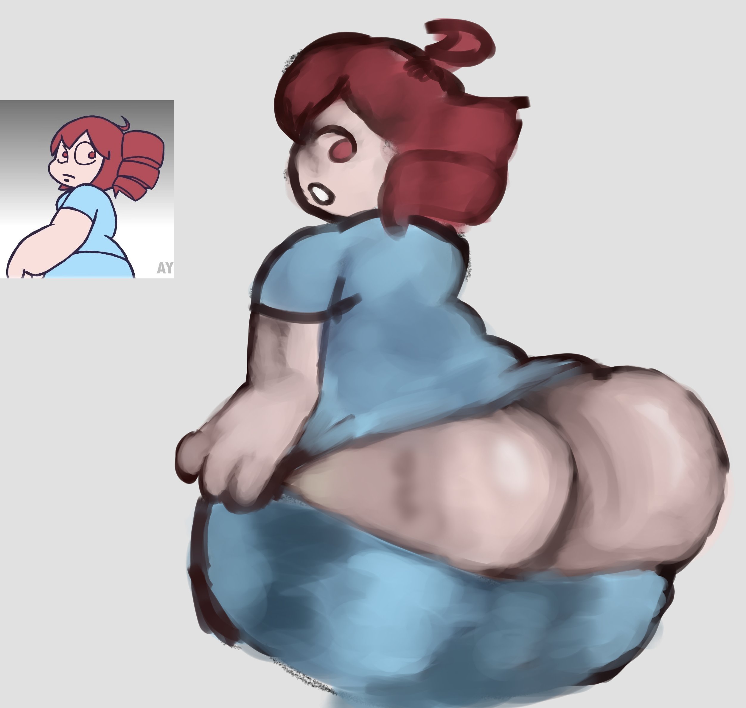 1girls, 2d, 2d (artwork), ahoge, ass, ass bigger than head, ass bigger than torso, ass crack, ass focus, back, back view, bare ass, big ass, big thighs, bottom heavy, bubble butt, chubby, chubby female, clothed, clothed female, clothing, colored sketch, curvaceous, curvy, curvy female, curvy figure, enormous ass, enormous thighs, exposed ass, fat ass, fat thighs, fatass teto, female, female only, gigantic ass, gigantic thighs, gluteal fold, grey background, hands on hips, hips wider than shoulders, huge ass, huge thighs, hyper, hyper ass, hyper thighs, igaku (utau), kasane teto, large ass, large thighs, looking at viewer, looking back, looking back at viewer, massive ass, massive hips, massive thighs, mob face, no pants, nurse, nurse uniform, pants down, pear shaped, pear shaped female, plump, plump ass, plump thighs, pulling down pants, red eyes, red hair, reference, reference image, round ass, shiny clothes, short sleeves, simple background, sketch, skin tight, skin tight pants, small breasts, solo, solo female, stretch marks, sweatdrop, sweaty, sweaty ass, thick ass, thick thighs, thigh gap, thighs, thighs bigger than head, thighs bigger than torso, thunder thighs, tight clothing, tight fit, tight pants, twin drills, utau, uufnjini, venus body, voluptuous, voluptuous female, wide hips